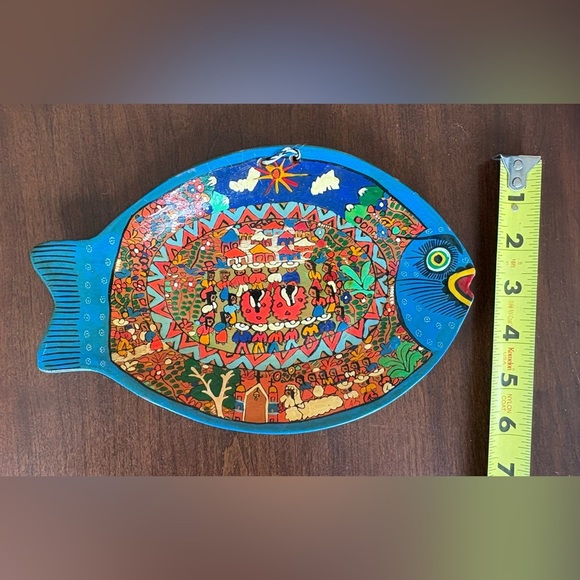 Vintage Mexican Terra Cotta Talavera Red Clay Mexican Folk Art Fish Plate - Picture 2 of 4